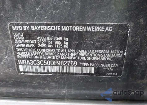 2013 BMW 320I xDrive z USA, uszkodzony, nr VIN WBA3C3C50DF982769